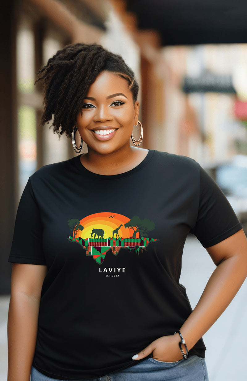 Black African Print T Shirts African Safari Graphic T-shirt Unisex