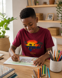 Little Boys Maroon African Safari Graphic Kids Unisex T-shirt | ENUGU