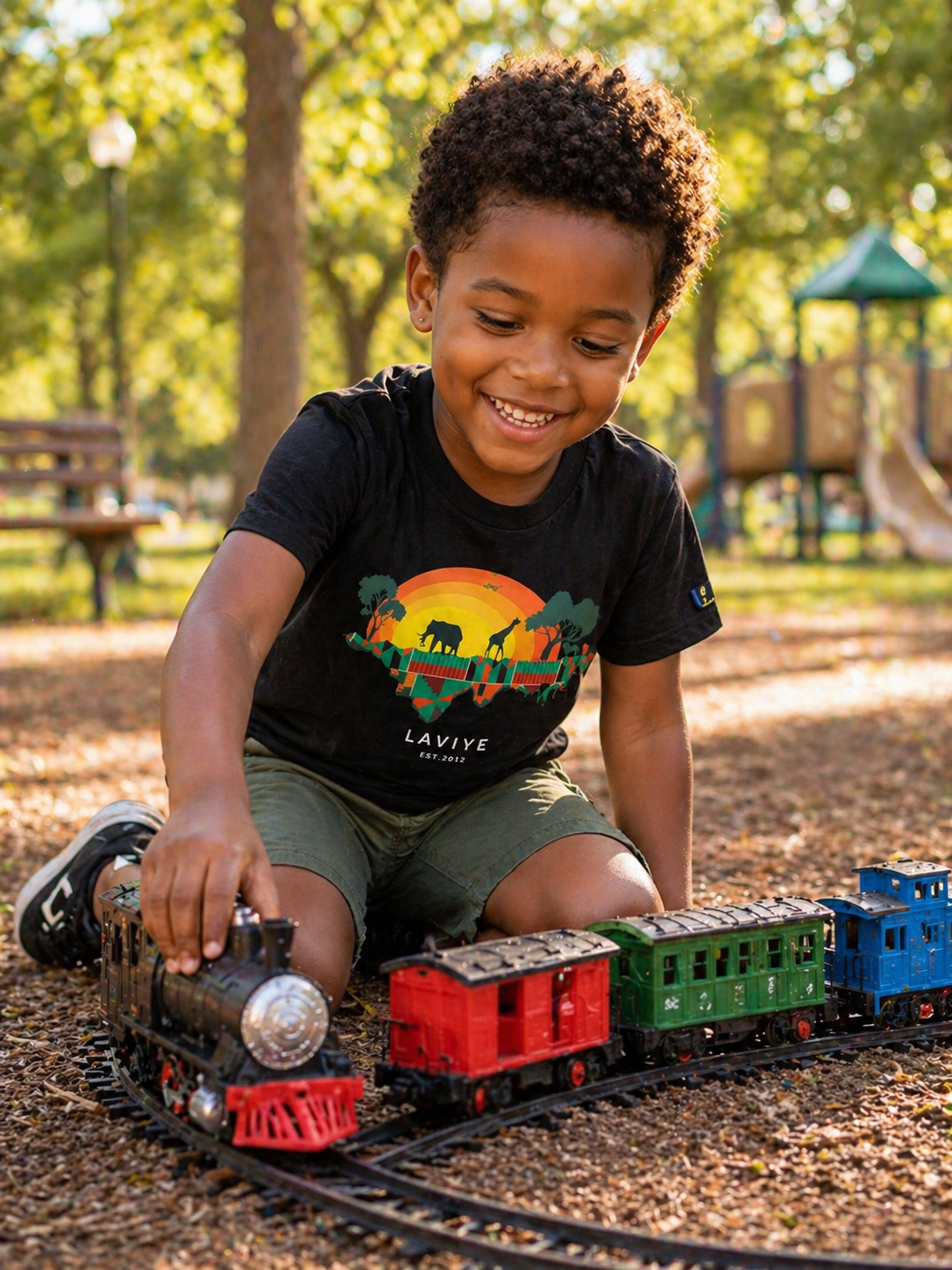 Boys Black African Safari Graphic Unisex T-shirt for Kids | ACCRA