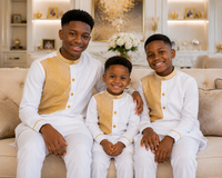 Boys White African Kaftan Set with Pants | Embroidered Wedding Outfit for Boys