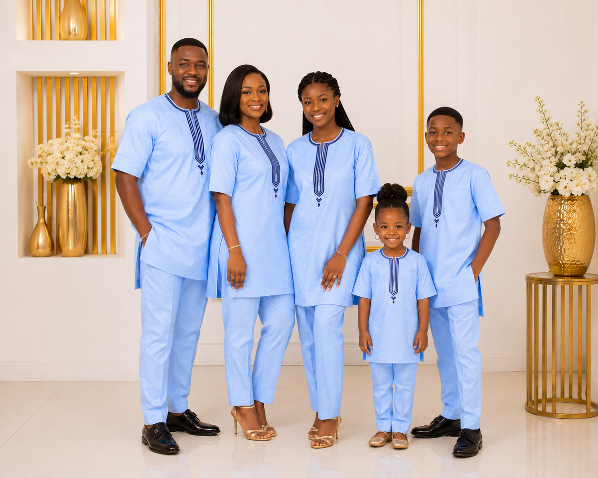 Sky Blue Boys Two piece with Embroidered Tunic and Pants | Kids Traditional Two Piece Set | Thanksgiving Occasion Wear | Church, Wedding set