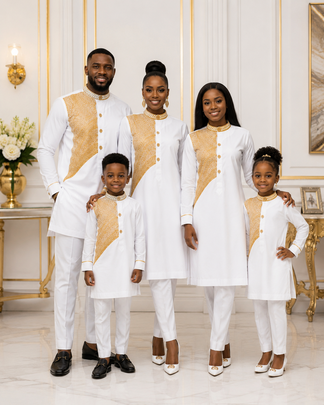 Girls White African Kaftan Set with Pants | Traditional African Wear for Girls
