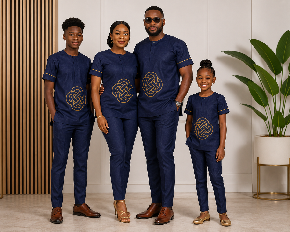 Page Boys Navy Blue Embroidered Two Piece Outfit, Ring Bearer Outfit, Thanksgiving Tunic, Traditional African Outfit for Boys, Church Wear
