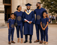 Page Boys Navy Blue Embroidered Two Piece Outfit, Ring Bearer Outfit, Thanksgiving Tunic, Traditional African Outfit for Boys, Church Wear
