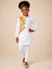 Girls White African Kaftan Set with Pants | Traditional African Wear for Girls