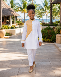 Girls White African Kaftan Set with Pants | Traditional African Wear for Girls
