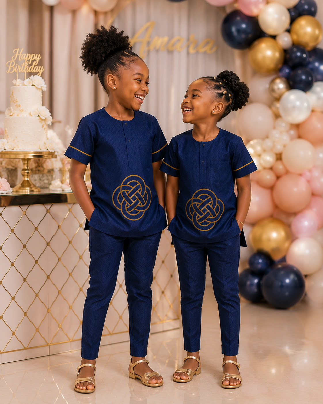 Thanksgiving two piece for Girls, Tunic Set, Church Wear, Birthday Outfit, Wedding Guest Set, Girls Navy Blue Embroidered Two Piece Outfit,