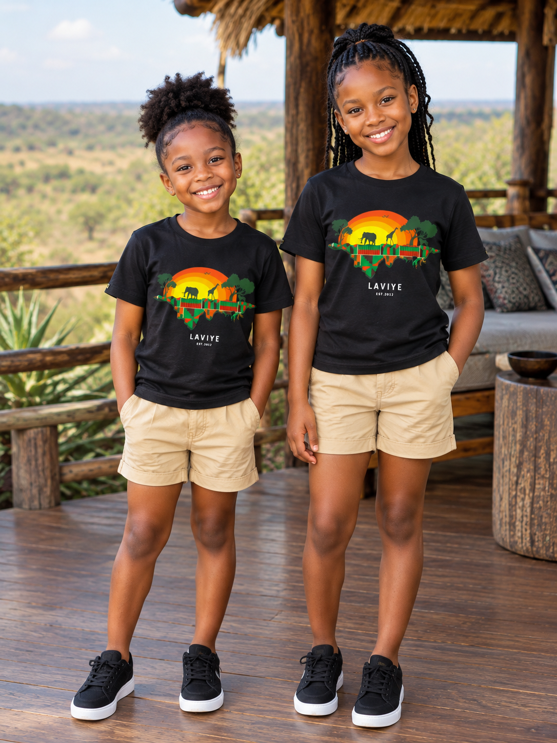 Black African Safari Graphic Kids Unisex T-shirt | ACCRA