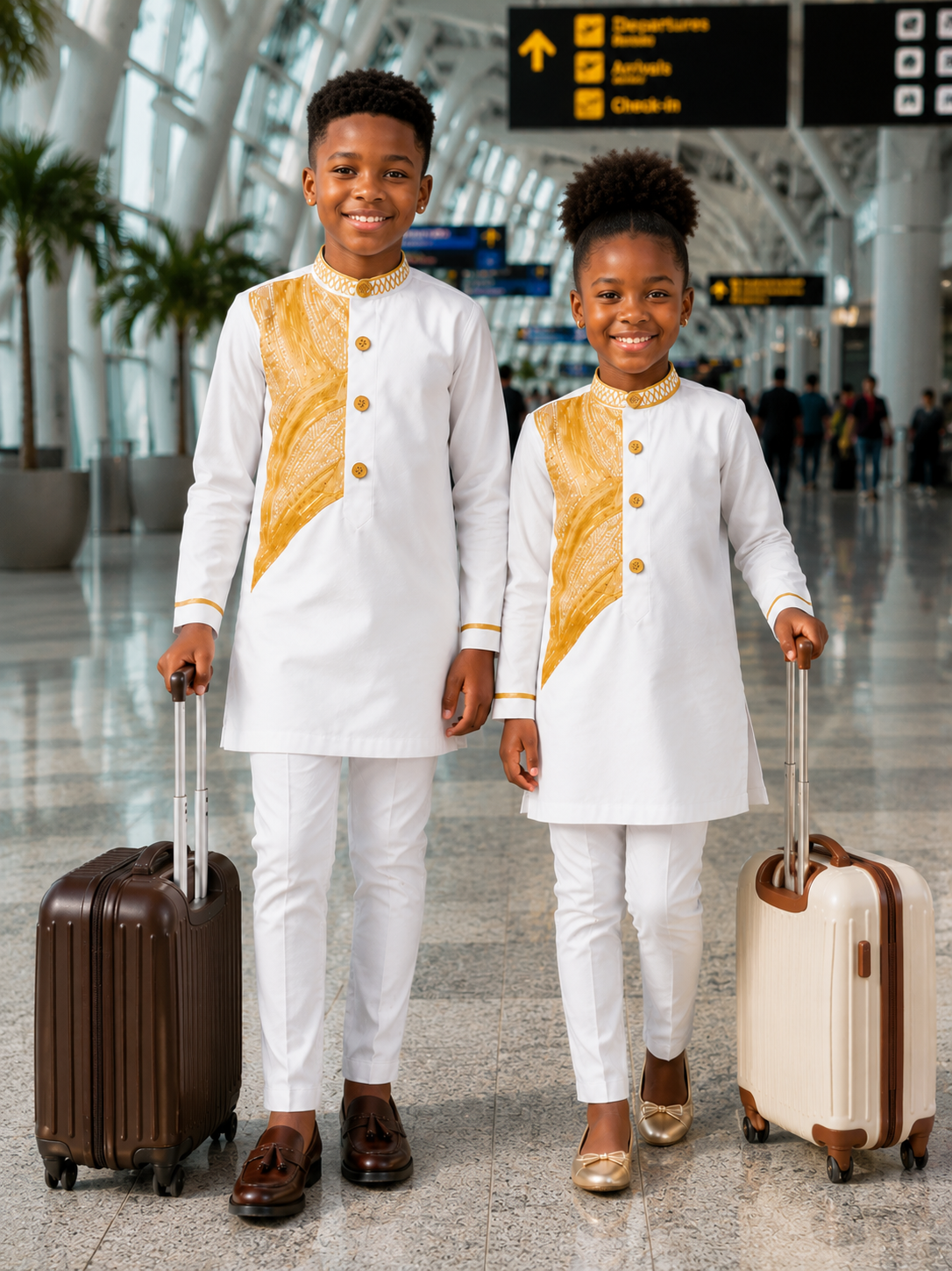 Girls White African Kaftan Set with Pants | Traditional African Wear for Girls
