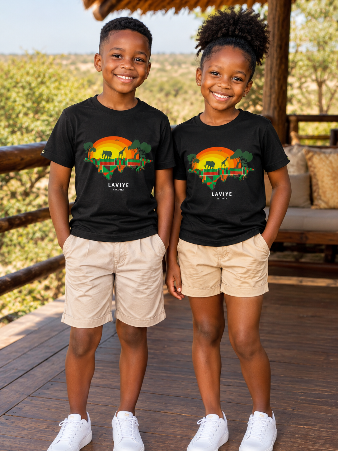 Black African Safari Graphic Kids Unisex T-shirt | ACCRA