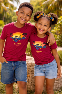 Little Boys Maroon African Safari Graphic Kids Unisex T-shirt | ENUGU
