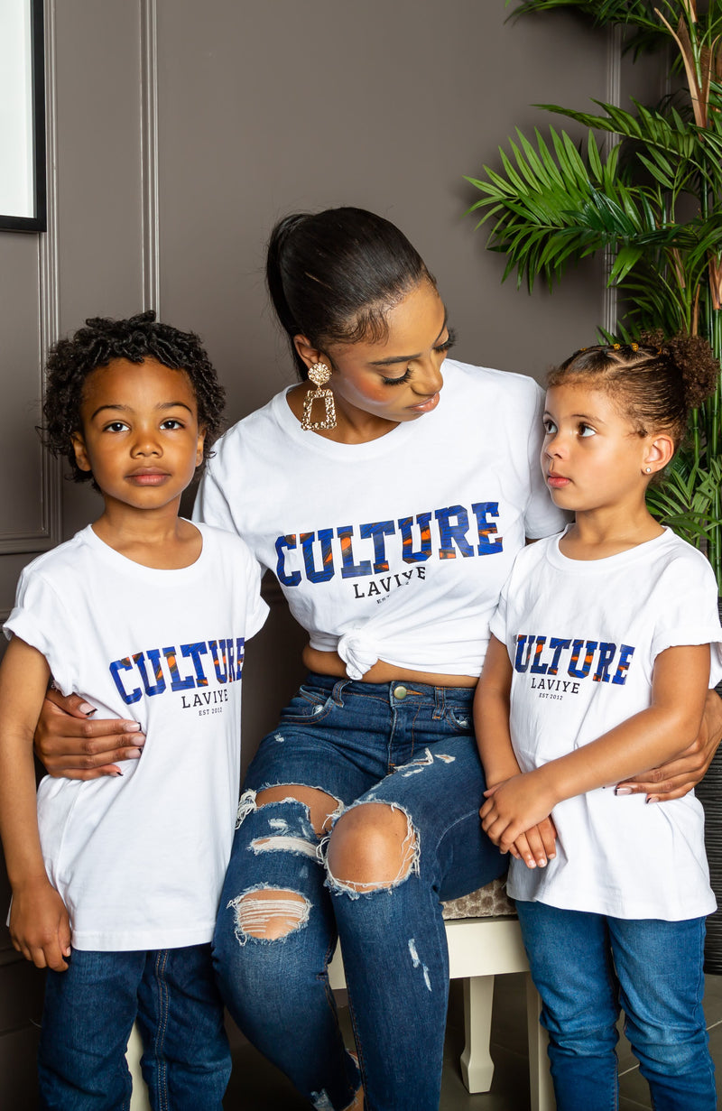 Blue Kids Unisex African Print Culture Slogan T-shirt | ENUGU