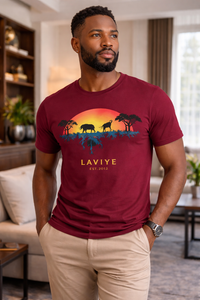 Maroon African Safari Graphic T-shirt Unisex African Print T-Shirt  | ENUGU