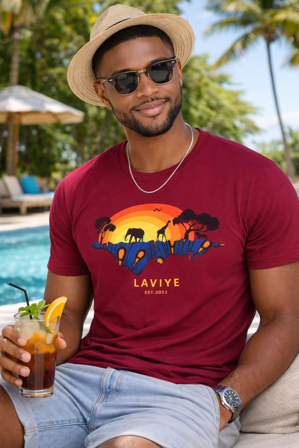 Maroon African Safari Graphic T-shirt Unisex African Print T-Shirt  | ENUGU