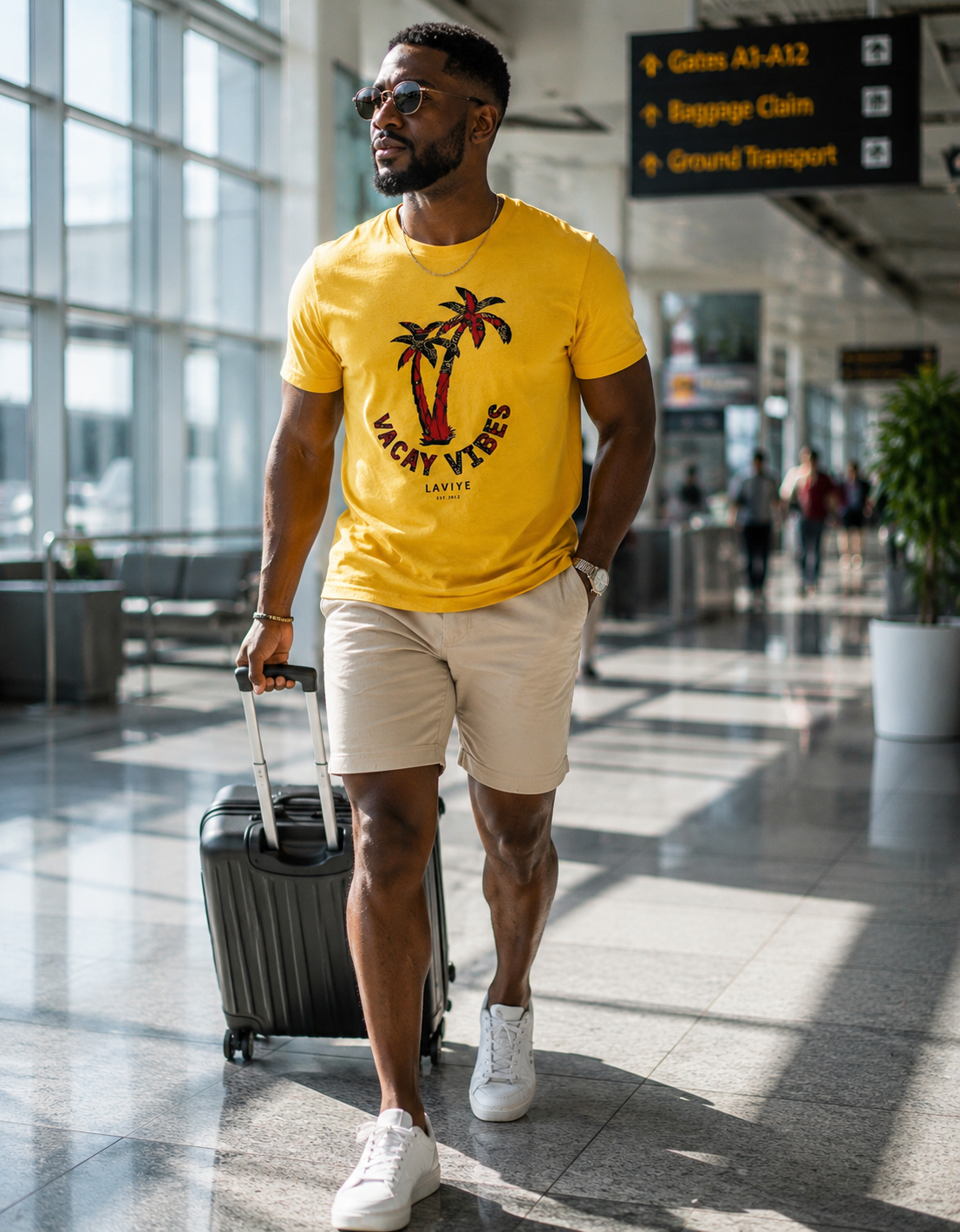 Vaycay Vibes Men's Unisex Mustard African Print T-Shirt | CALABAR