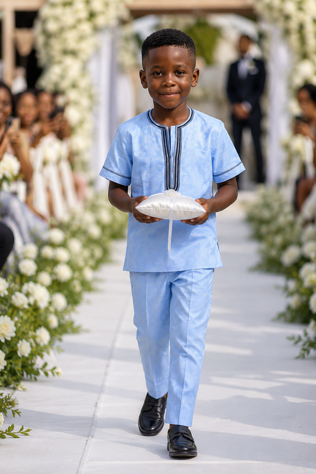 Sky Blue Boys Two piece with Embroidered Tunic and Pants | Kids Traditional Two Piece Set | Thanksgiving Occasion Wear | Church, Wedding set