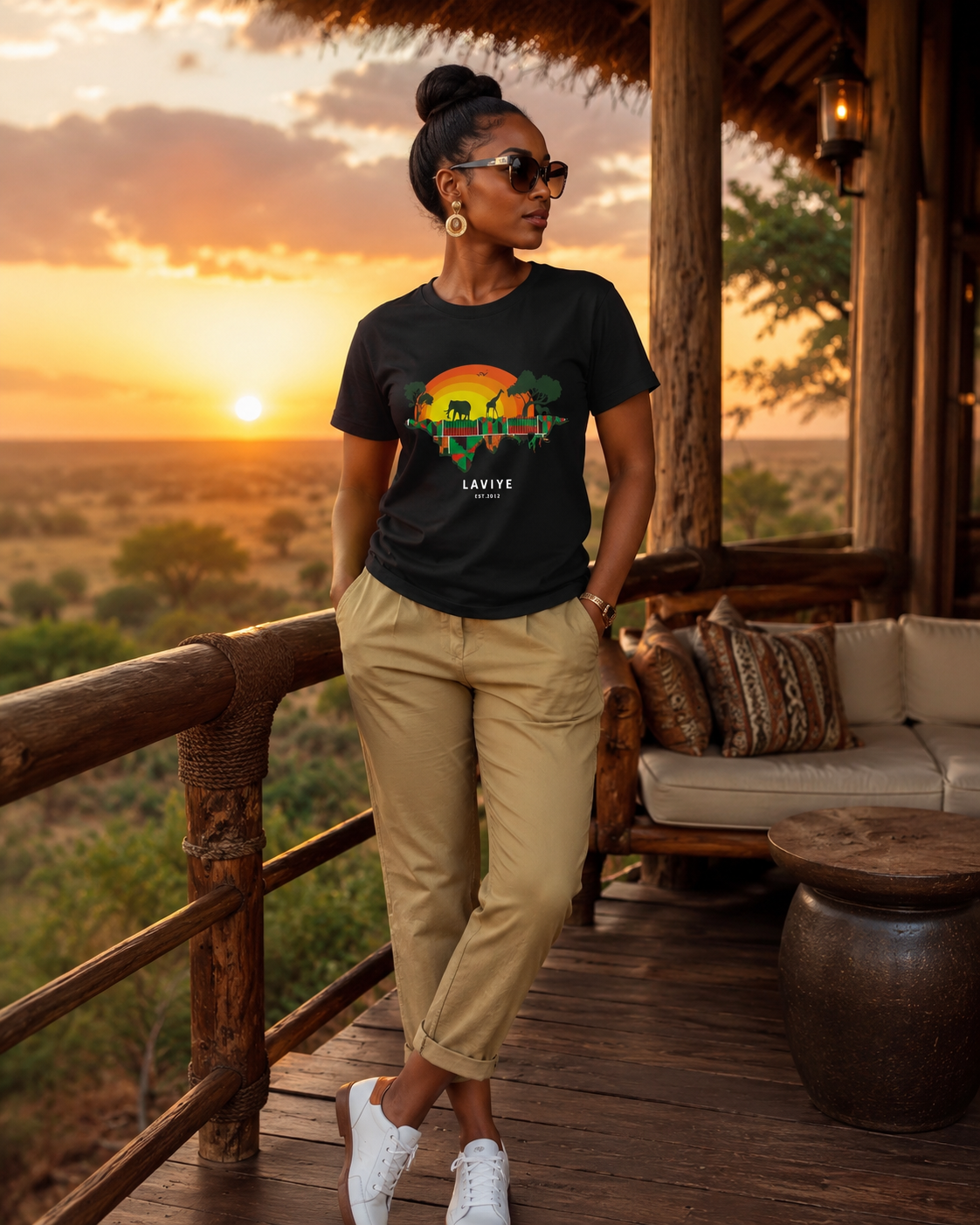 African Safari Graphic T-shirt Unisex African Print Black Shirt  | ACCRA