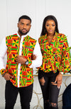 African Attire for Men | Kente Shirt for Men - Grandad Collar Patch Shirt - KENDRICK