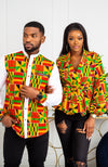 African Attire for Men | Kente Shirt for Men - Grandad Collar Patch Shirt - KENDRICK