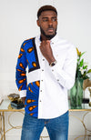 Mens Ankara Shirt | Mens African Shirt - Skinny Fit White Button Down Asymmetrical Shirt - ELIJAH