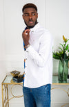 Mens Ankara Shirt | Mens African Shirt - Skinny Fit White Button Down Asymmetrical Shirt - ELIJAH