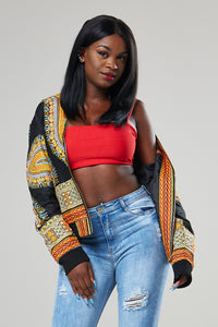 african print bomber jacket