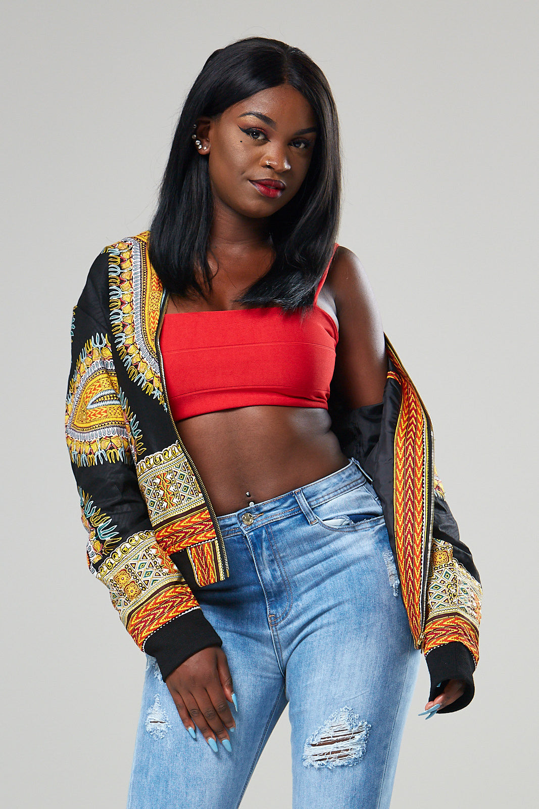 african print bomber jacket