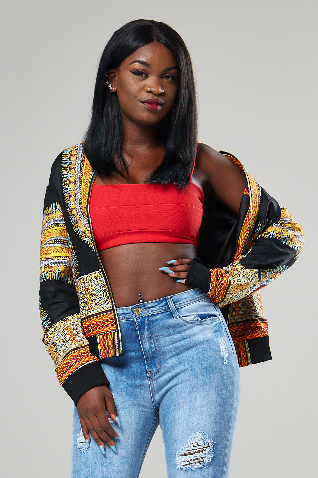 african print bomber jacket