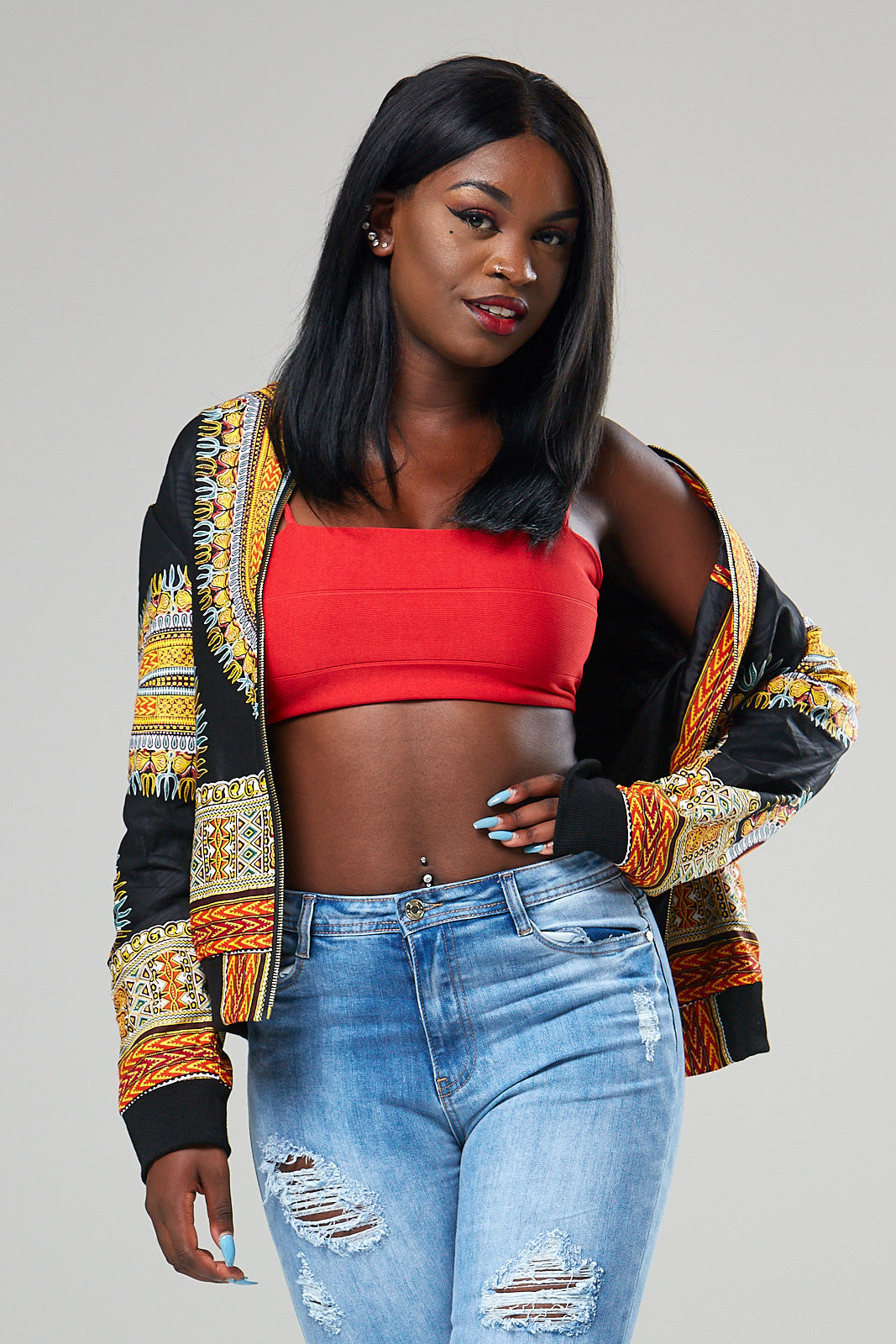 african print bomber jacket