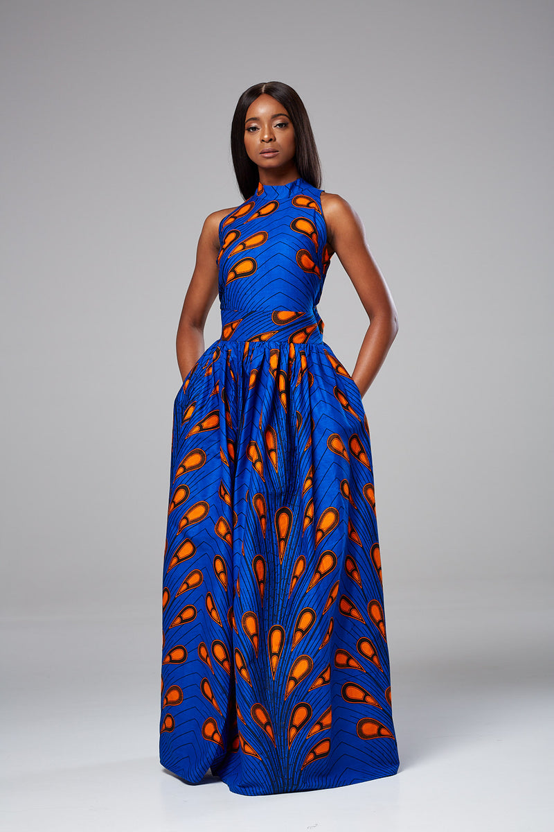 African Maxi Dresses for Women - Sleeveless Turtleneck Dress - ELLA