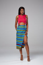 African Wax Print Front Slit High Waist Tulip Midi Skirt - PRIYA