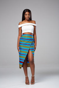 African Wax Print Front Slit High Waist Tulip Midi Skirt - PRIYA