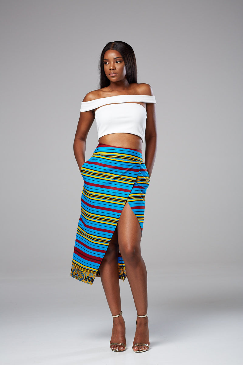 African Wax Print Front Slit High Waist Tulip Midi Skirt - PRIYA