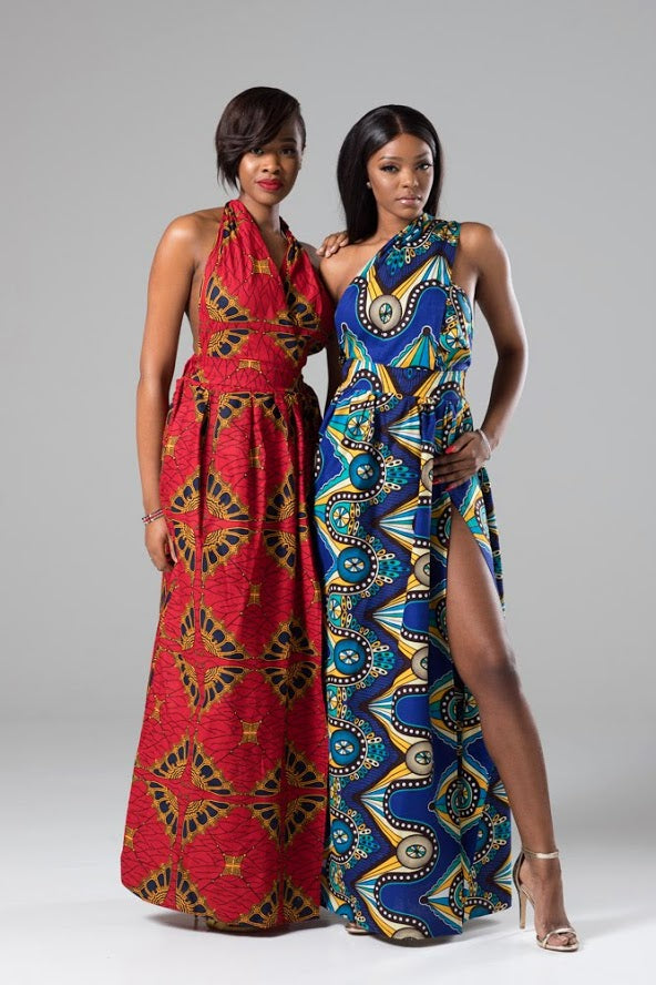 African Print Red Multiway Infinity Maxi Dress