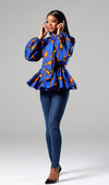 African Print Pussybow Peplum blouse - ELLA
