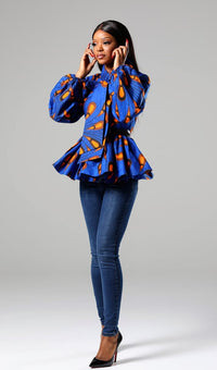 African Print Pussybow Peplum blouse - ELLA