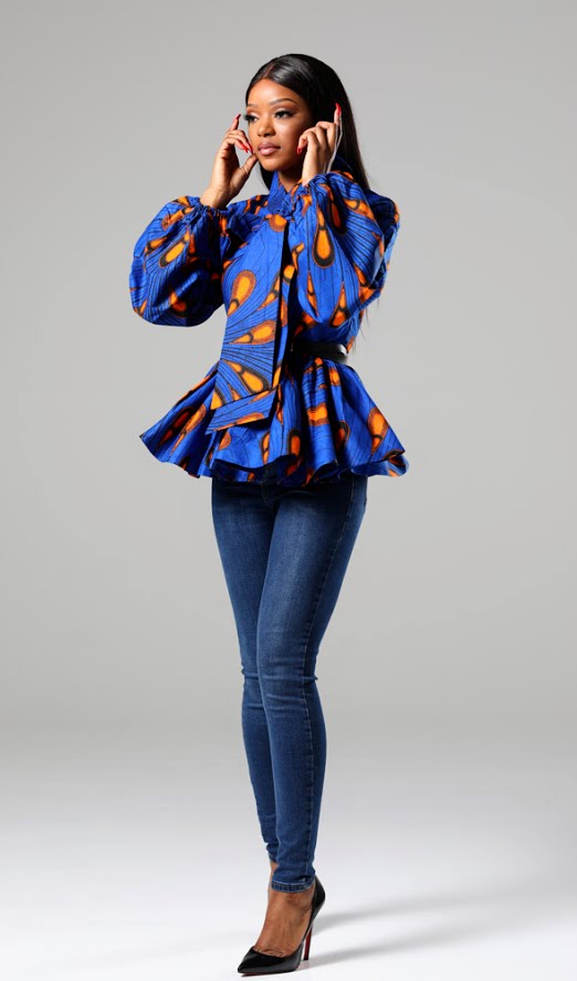 African Print Pussybow Peplum blouse - ELLA