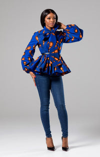 African Print Pussybow Peplum blouse - ELLA
