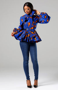 African Print Pussybow Peplum blouse - ELLA