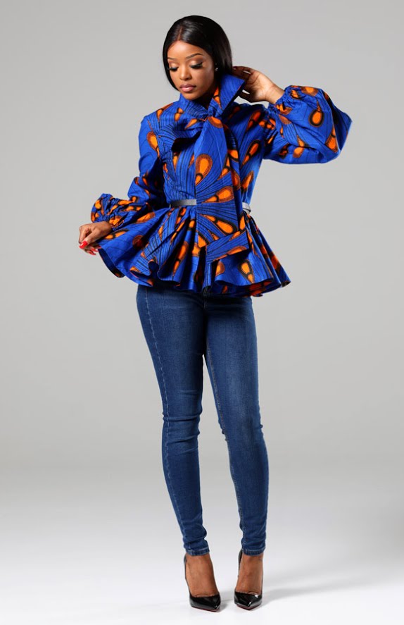 African Print Pussybow Peplum blouse - ELLA