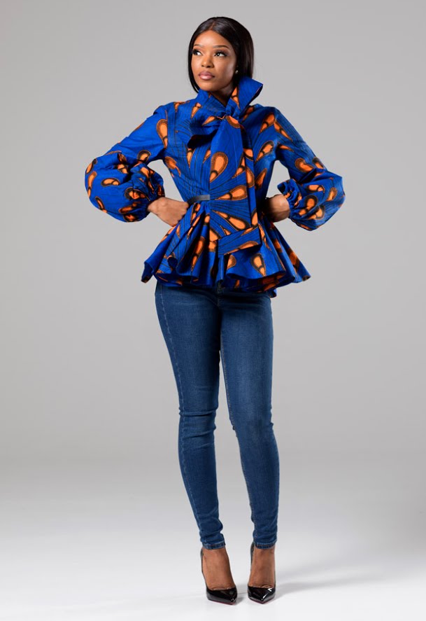 African Print Pussybow Peplum blouse - ELLA