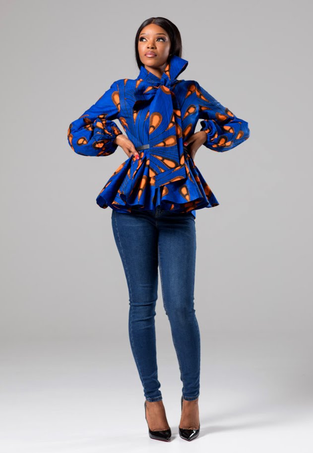 African Print Pussybow Peplum blouse - ELLA