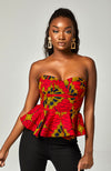 Ankara African Print Sleeveless Corset Peplum Red Blouse - Cordelia