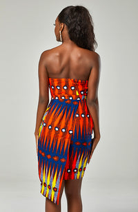 Ankara Asymmetric Tube Fold Over Strapless Red Midi Dress - JERICA