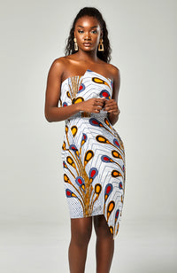 African Print Asymmetric Tube Fold Over Strapless Midi Dress - PAMELA