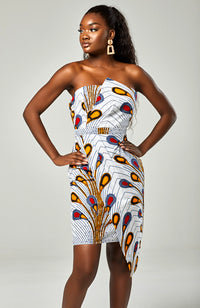 African Print Asymmetric Tube Fold Over Strapless Midi Dress - PAMELA
