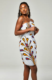 African Print Asymmetric Tube Fold Over Strapless Midi Dress - PAMELA