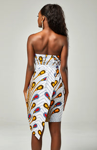 African Print Asymmetric Tube Fold Over Strapless Midi Dress - PAMELA