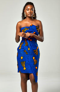 Ankara African Print Asymmetric Tube Fold Over Strapless Midi Dress - Sheila