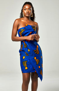 Ankara African Print Asymmetric Tube Fold Over Strapless Midi Dress - Sheila
